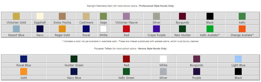 Official Degree Color Chart | Academic Apparel